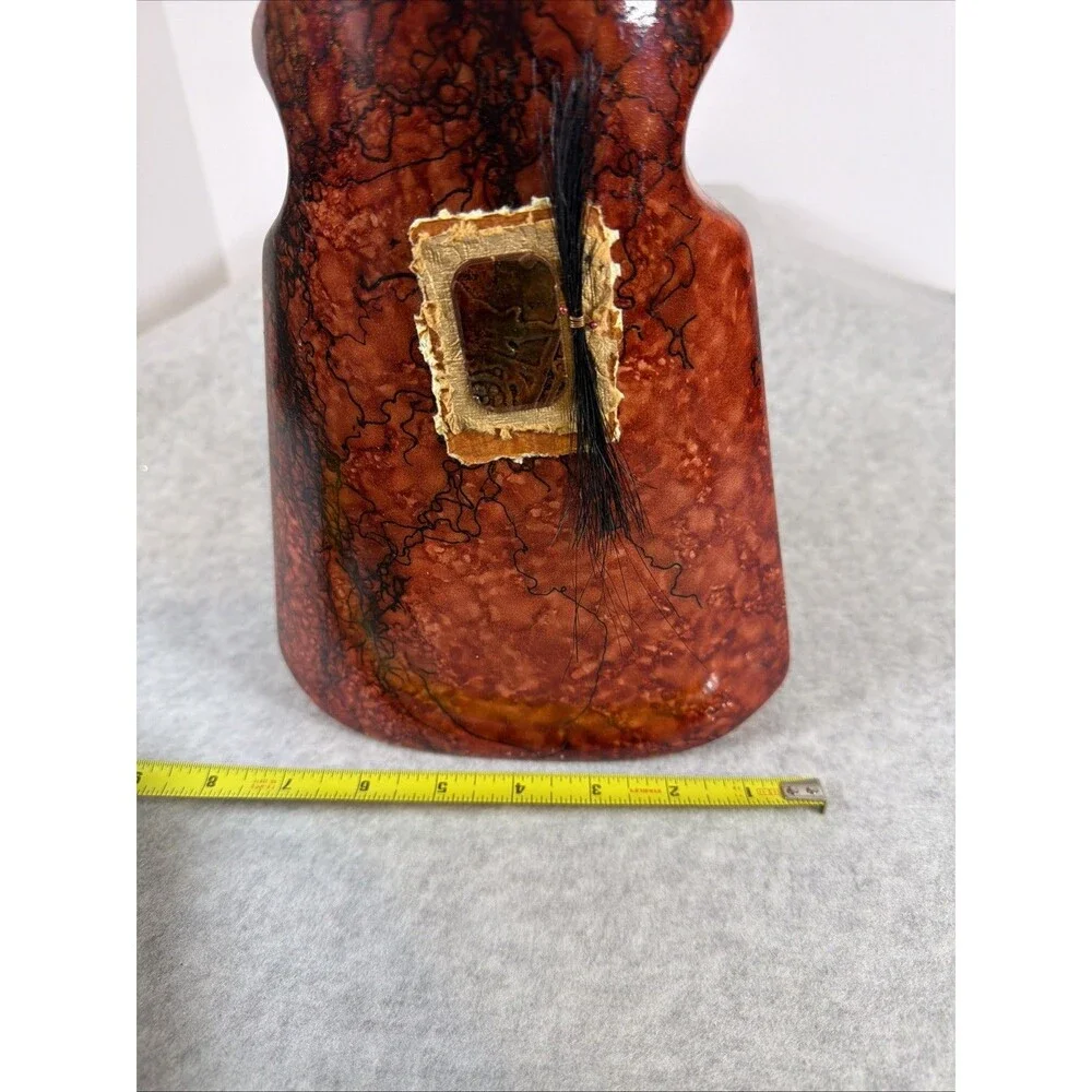 Deb Burckhard Signed Horse Hair Pottery Vase Turning Leaf Design Red Textured